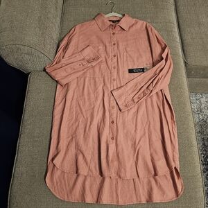 Zac & Rachel Linen Blend Pink Button-Up Relaxed Oversized Shirt Dress Small